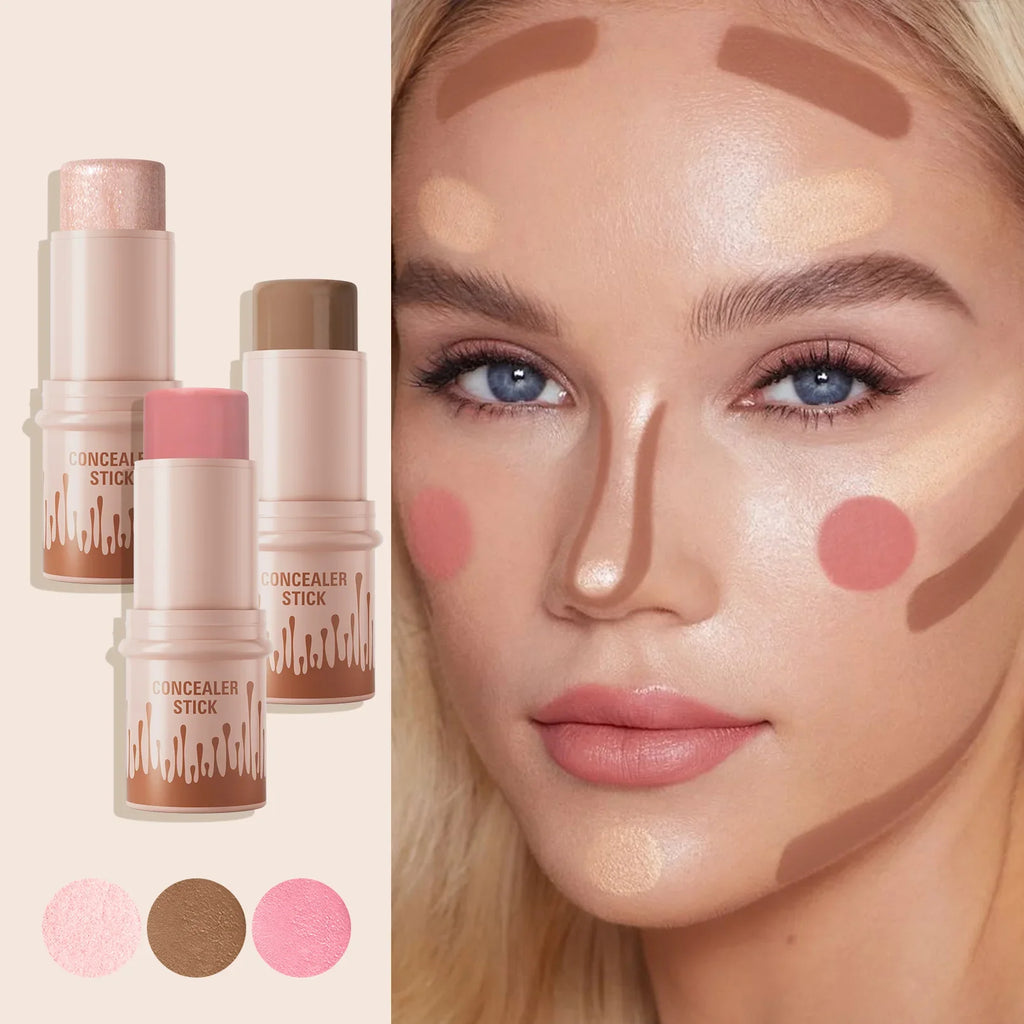 3-Piece Cream Contour Set – Contour, Highlight & Blush Sticks