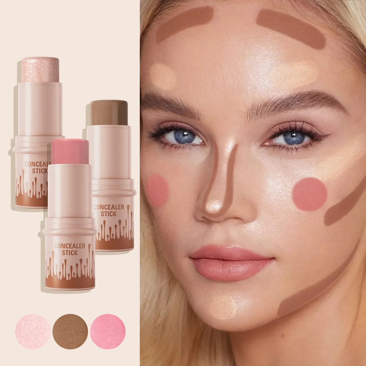 3-Piece Cream Contour Set – Contour, Highlight & Blush Sticks