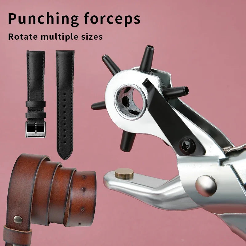 Leather Hole Punch 9 Belt Puncher Heavy Duty 6 Revolving Hand