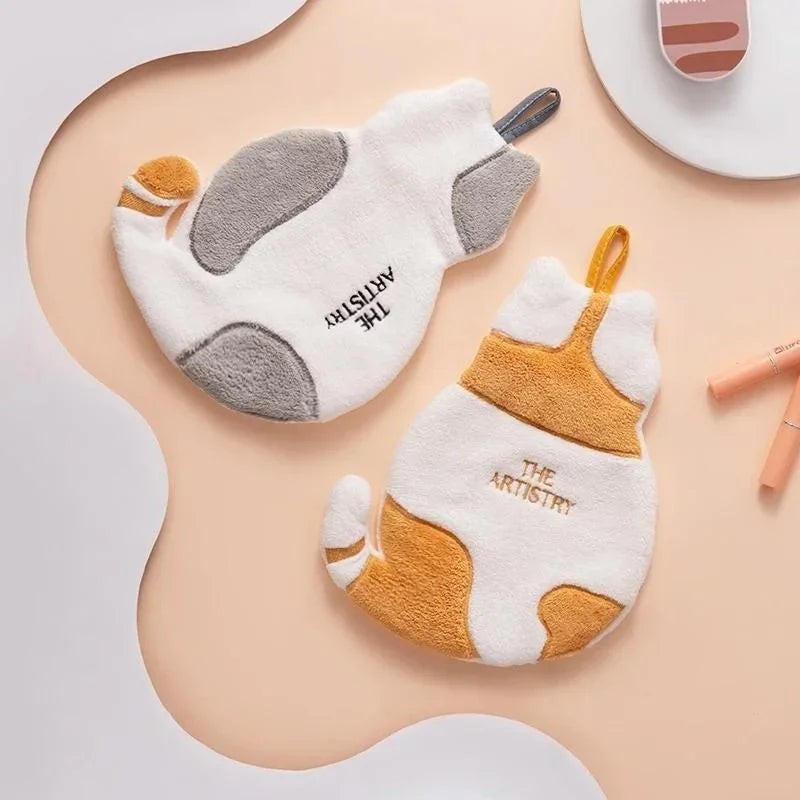 Cute Cat Hand Towel for Kids – Fast-Dry Coral Fleece
