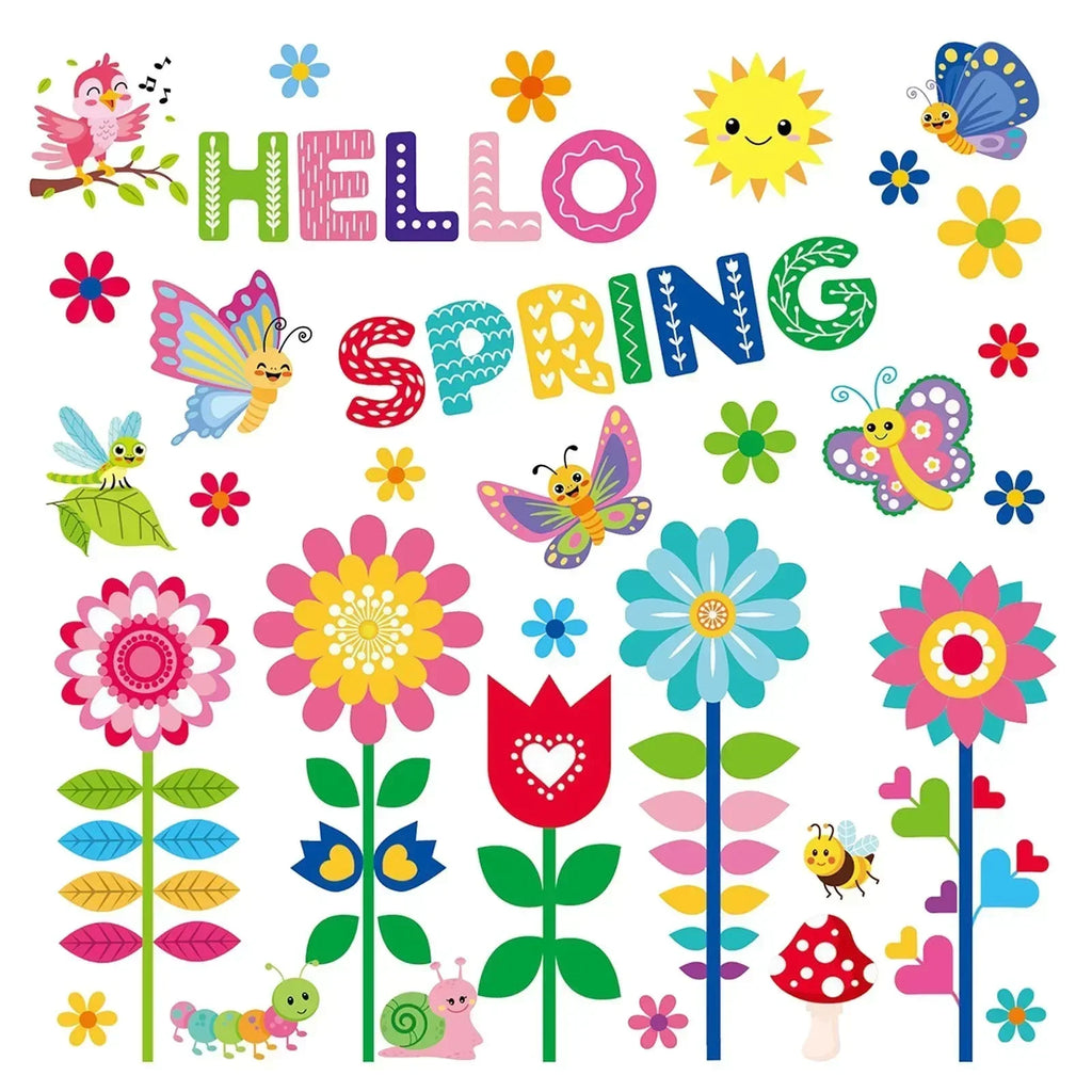 Spring Gel Clings Butterfly Flowers Window Decals Stickers Kids
