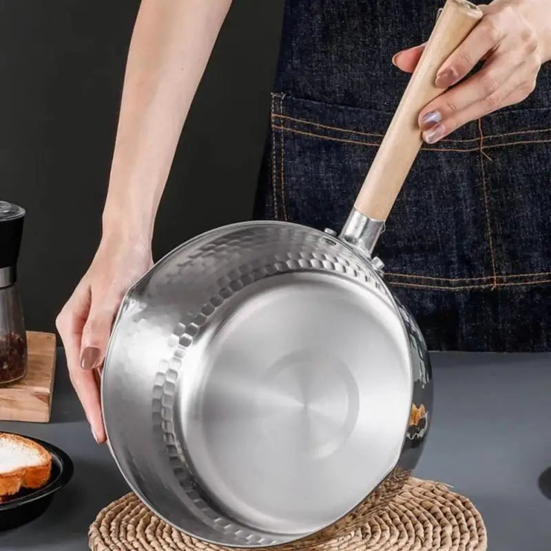 Stainless Steel Yukihira Saucepan | Wood Handle Non-Stick Pot