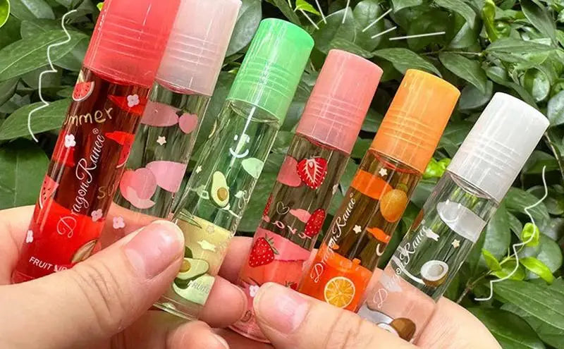 6-Color Roll-On Fruit Essence Lip Gloss & Moisturizing Lip Oil
