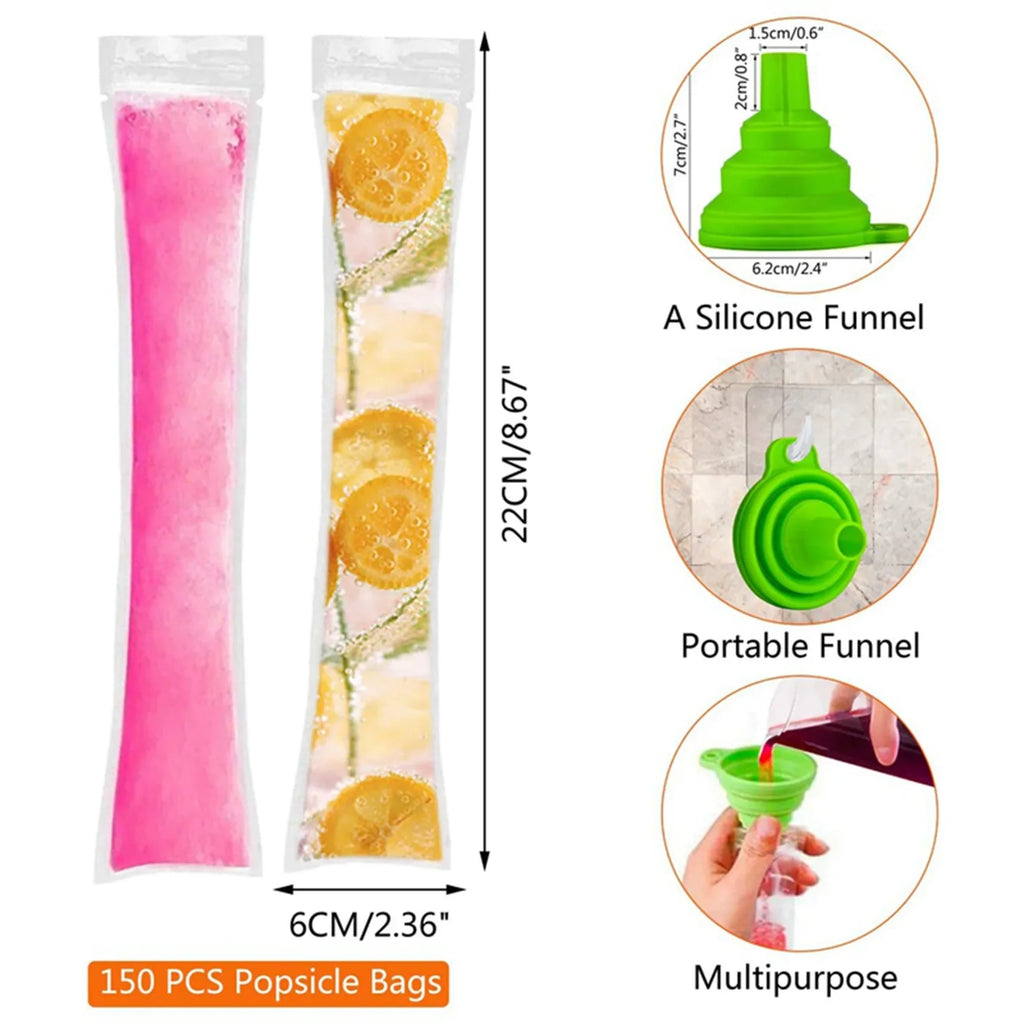 240pcs Disposable Popsicle Bags Freezer Tubes with Funnel