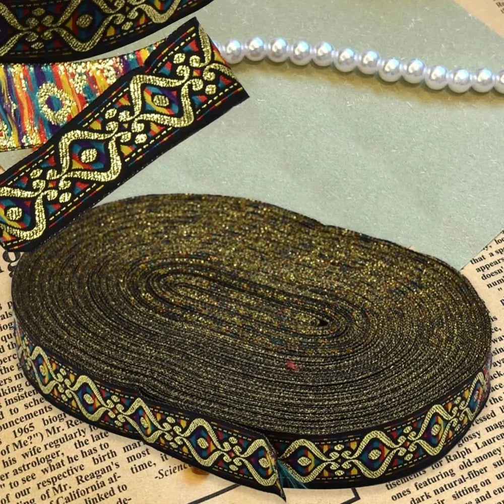 Black Gold Eyes Pattern Jacquard Ribbon 18mm x 33 Yards