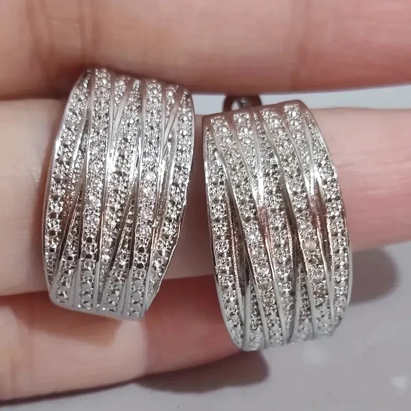 Huitan Cubic Zirconia Hoop Earrings – Silver Fashion Jewelry