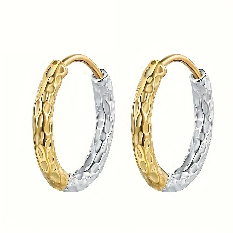 Huitan Two-Tone Hammered Hoop Earrings – Small Circle Women