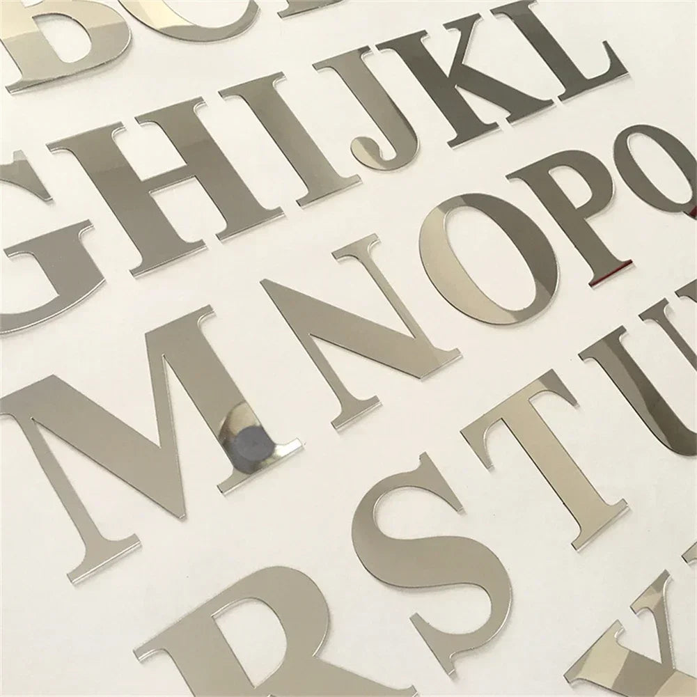 3D Silver Mirror Acrylic Alphabet Wall Sticker – A to Z Decal