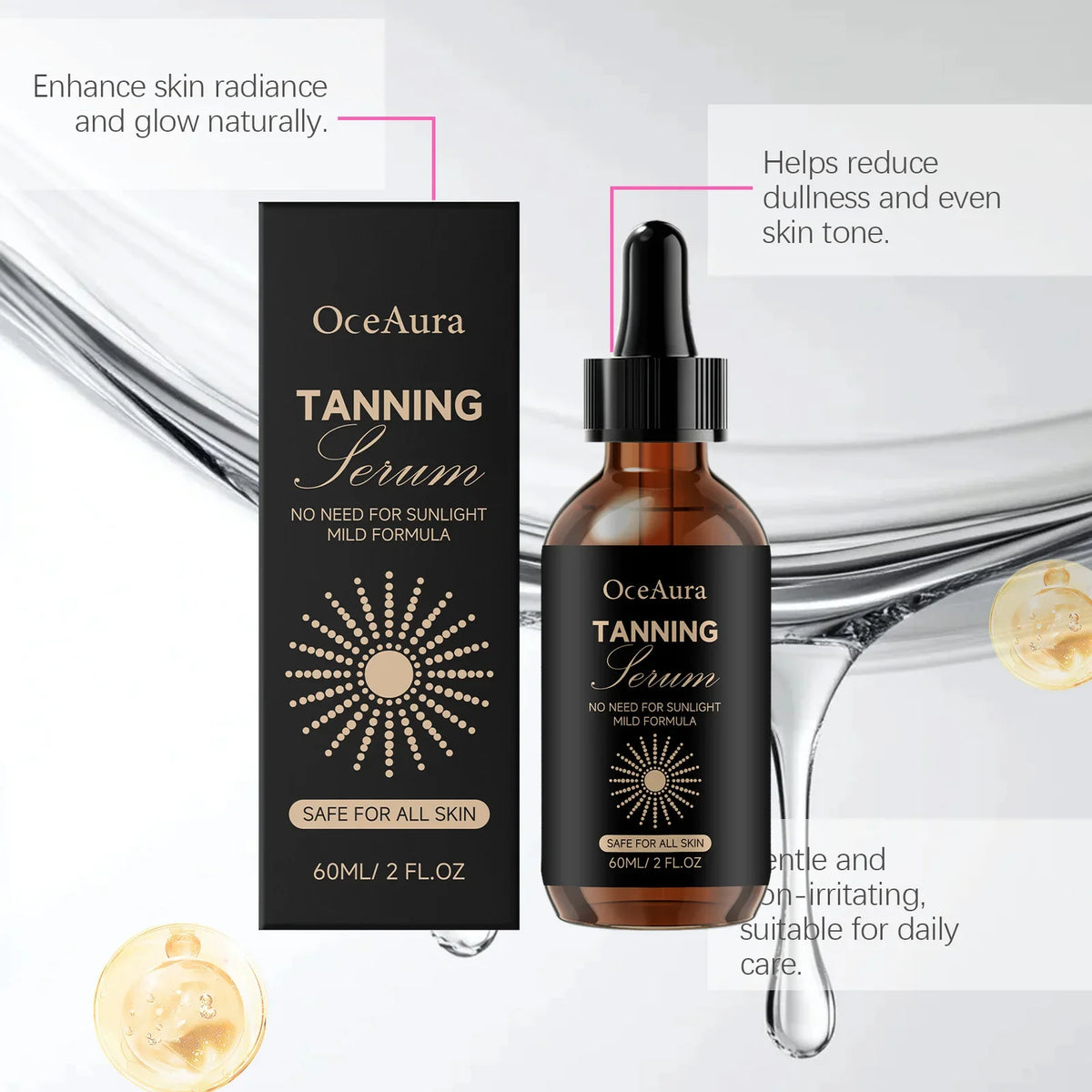 OceAura Self Tanning Drops – Sunless Tanner Serum 60ml