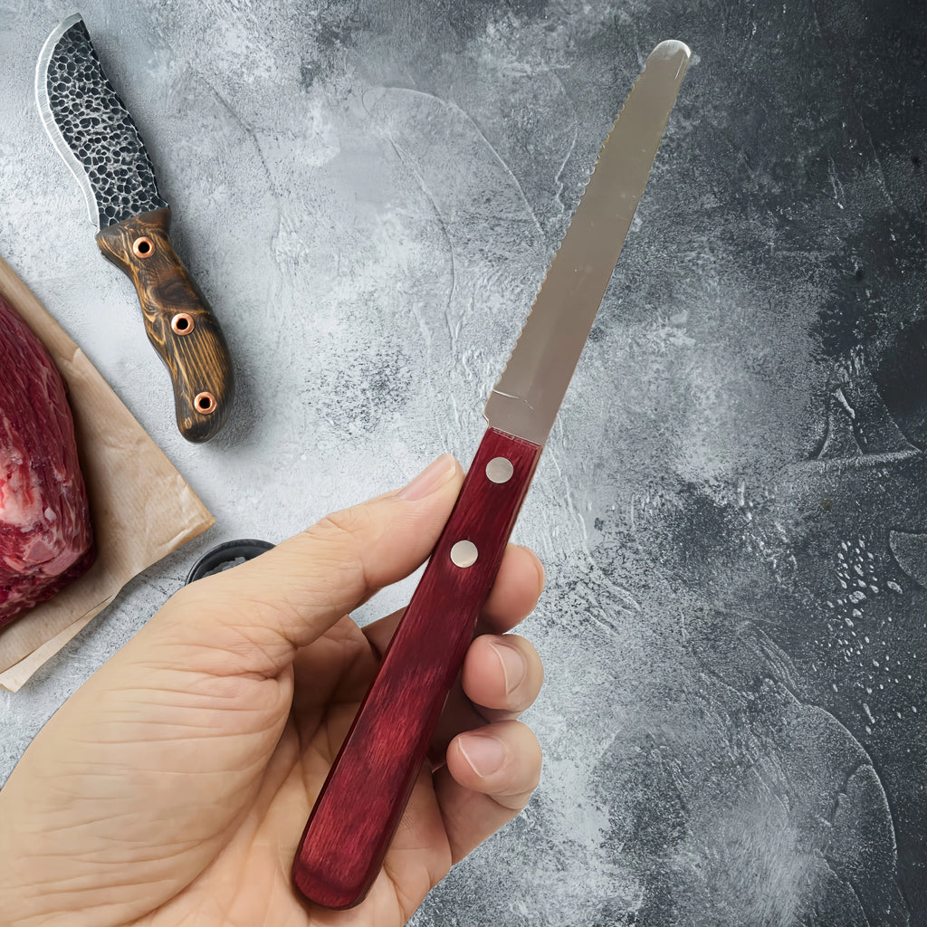 Stainless Steel Steak Knife – Red Polywood Handle | Dishwasher Safe