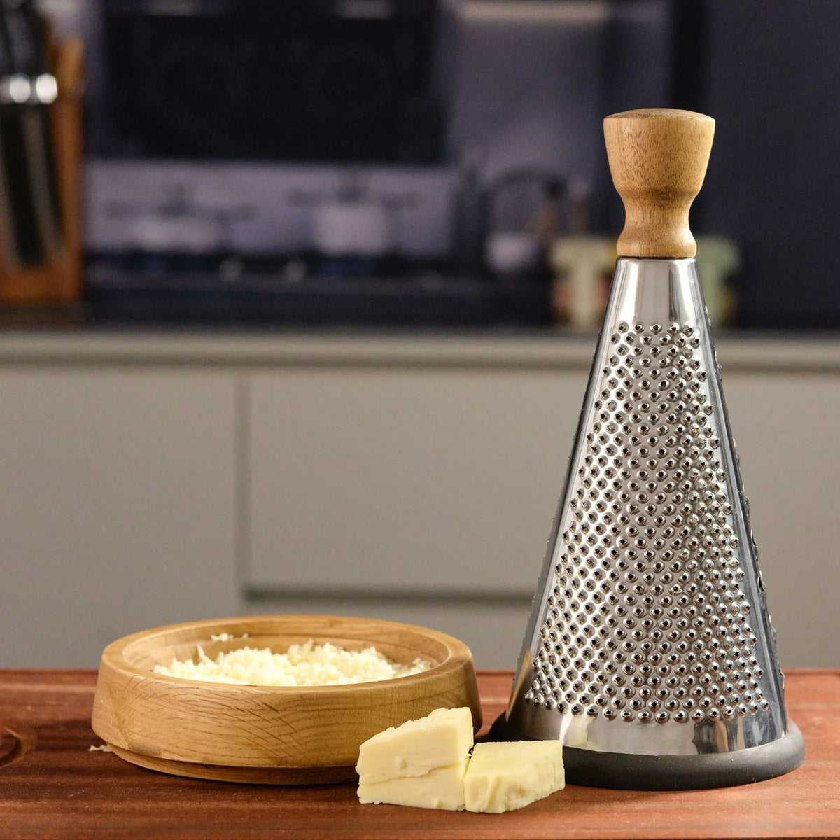 Stainless Steel Cone Cheese Grater with Wooden Handle