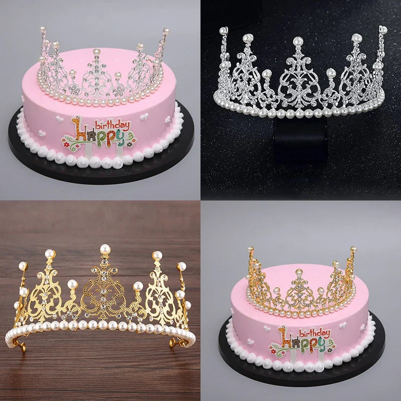 Pearl Crown Half Cake Decoration Flower Ornaments Children's Hair