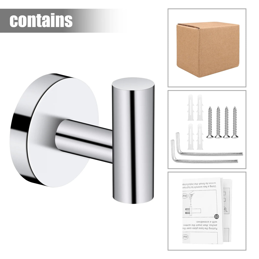 2-Pack Stainless Steel Wall Towel & Robe Hooks | Polished