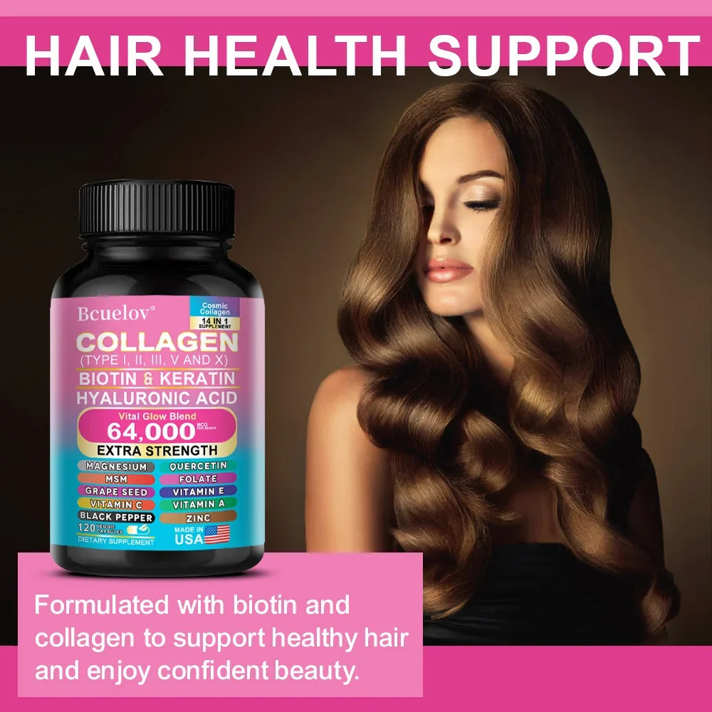 Bcuelov 14-in-1 Collagen Peptide Capsules | Skin Hair Nails