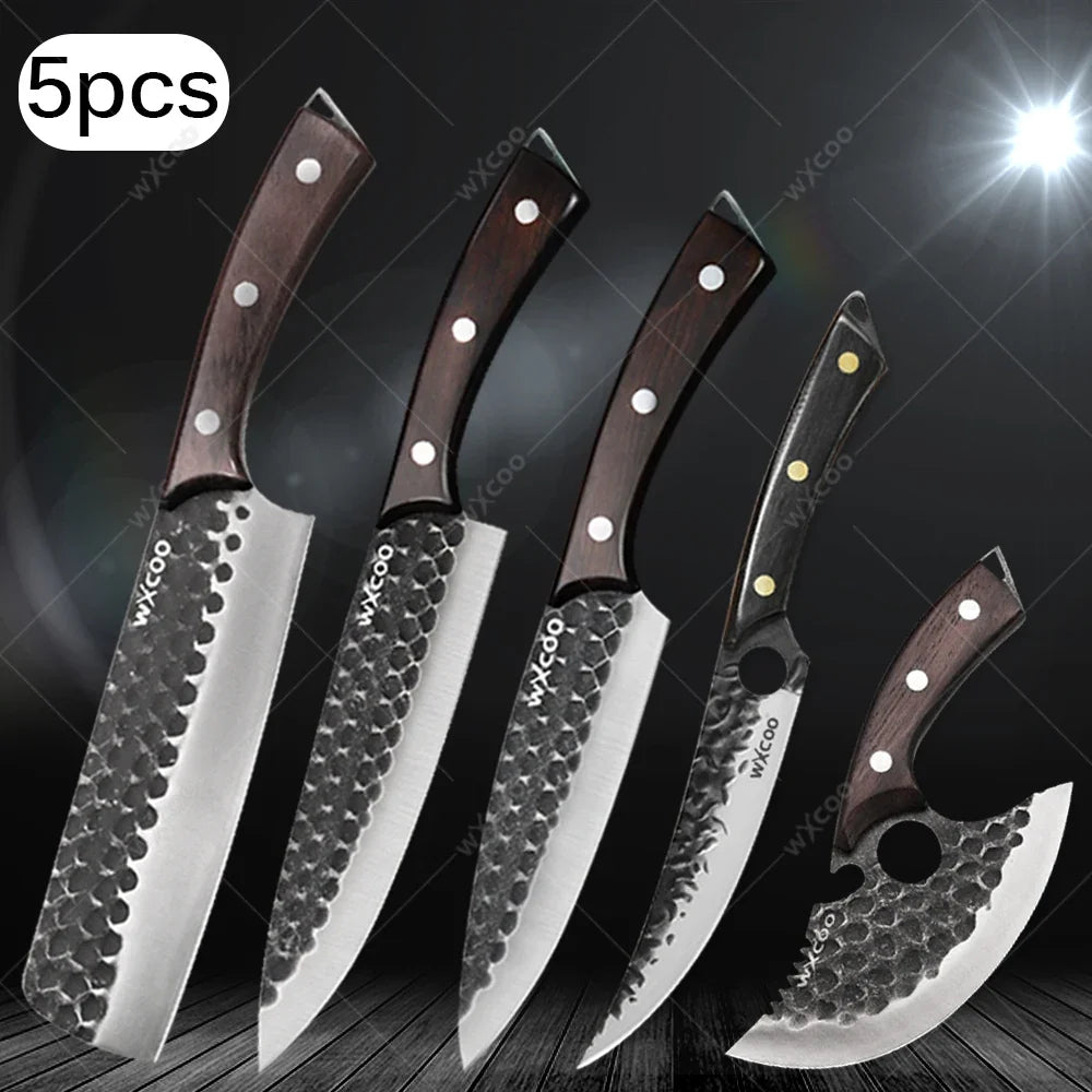 WXCOO Forged Chef Knife Set – Boning, Cleaver & Butcher