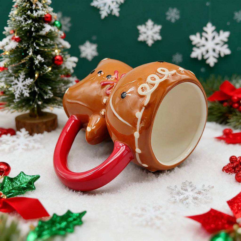 Kawaii Gingerbread Man Ceramic Mug | 3D Christmas Cup 300ML