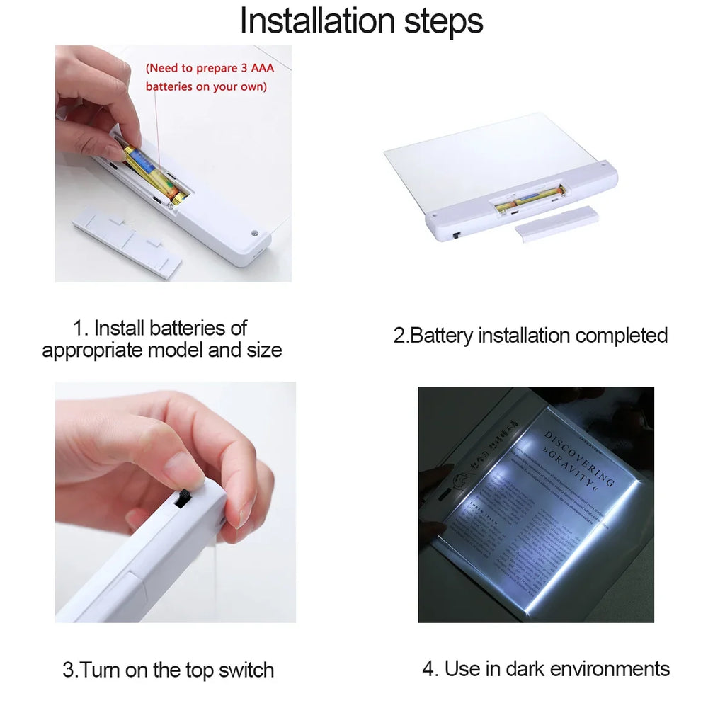 LED Full-Page Book Light – Dimmable, 3 Colors & Timer