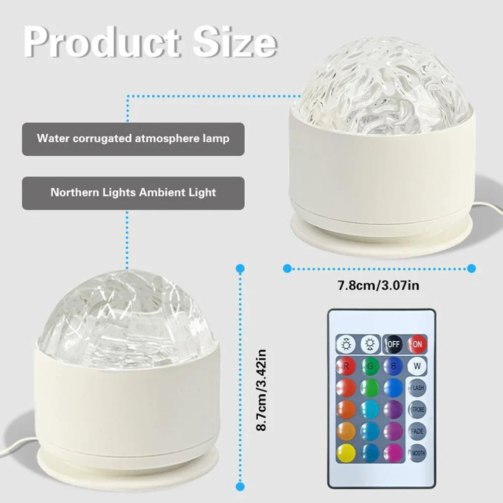 16-Color Aurora Water Ripple Projector Night Light | Remote