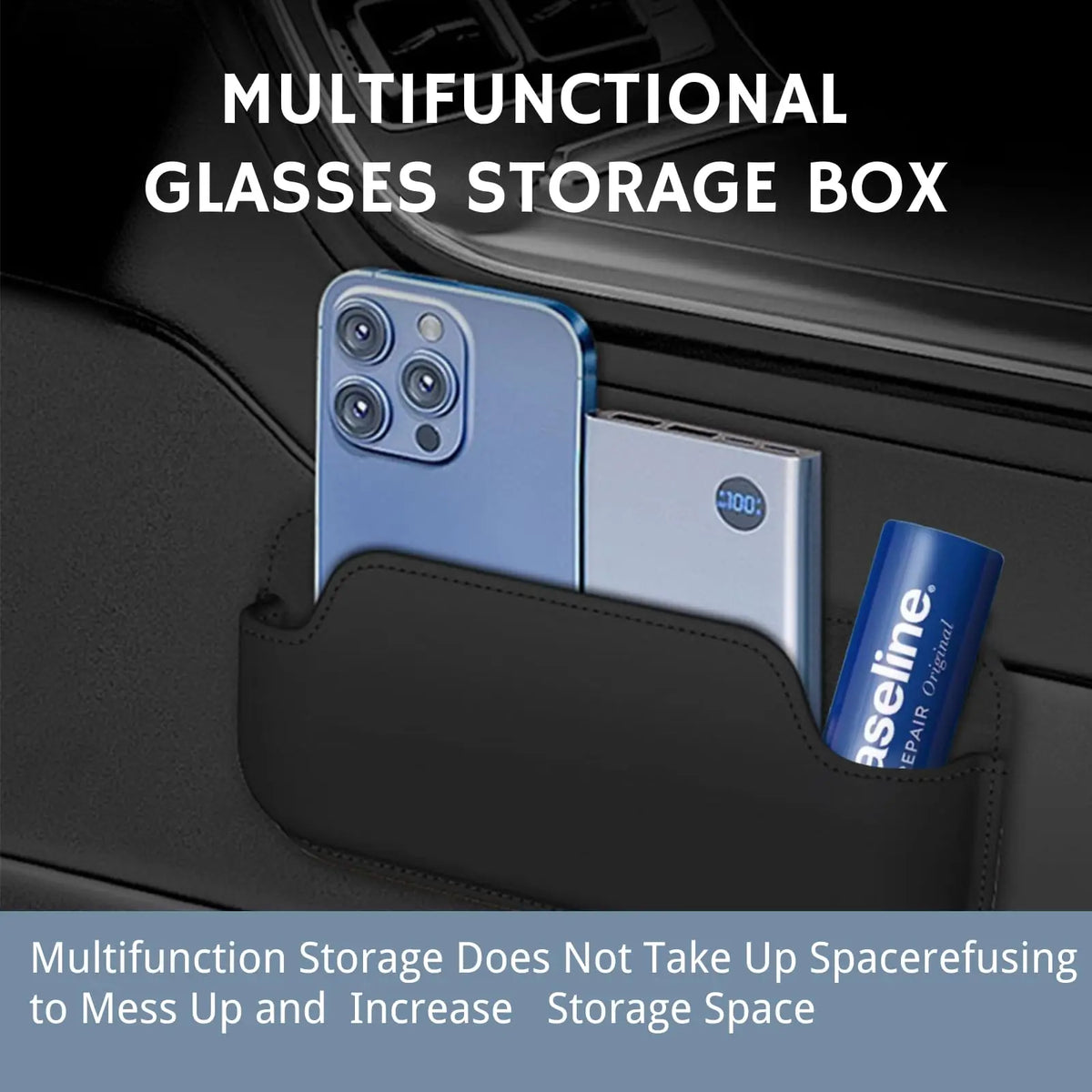 PU Leather Stick-On Car Sunglasses & Storage Organizer Box