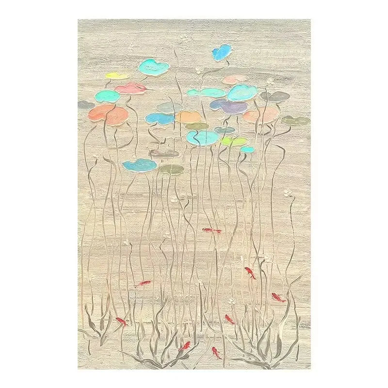 Lotus Pond Abstract Hand-Painted Oil Painting | Canvas Wall Art