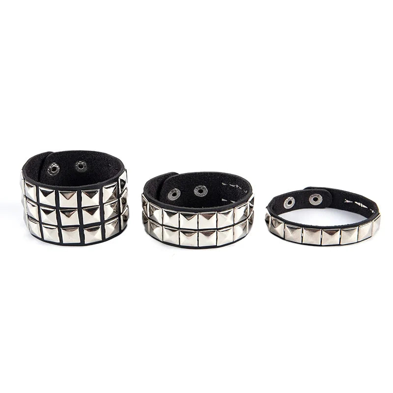 Rivet Stud Wide Cuff Punk Gothic Bracelet – Unisex PU Leather