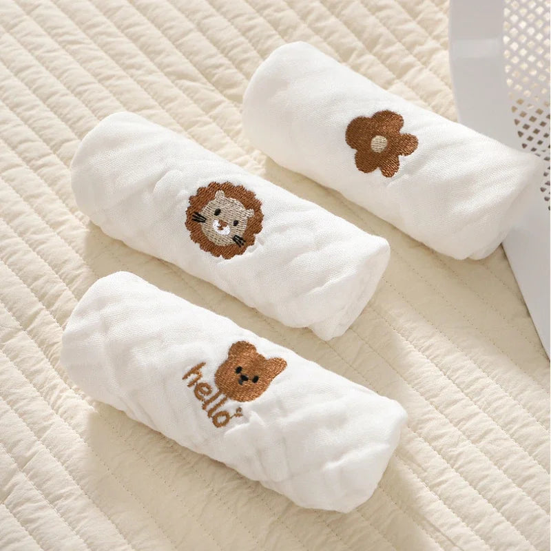 6-Layer Cotton Baby Burp Cloths | Soft Embroidery Washcloth Bib