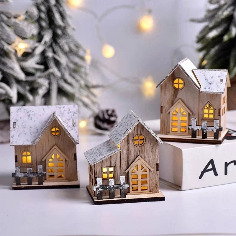 Christmas LED Light Wooden House Luminous Cabin Merry Decorations