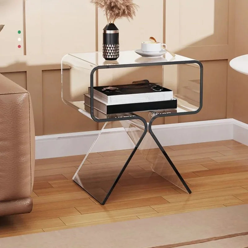 Modern Transparent Acrylic Bedside Table – Narrow Side End Table