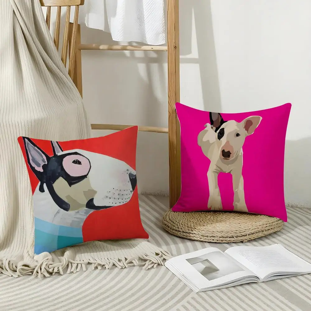 Cartoon Bull Terrier Linen Pillow Cover | Hidden Zipper