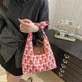 Floral Plaid Canvas Tote Bag – Large Capacity Women's Shoulder