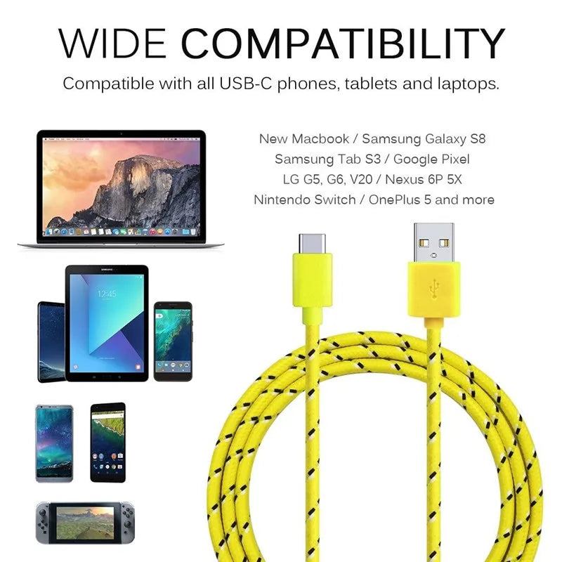 Nylon USB-C Fast Charging Cable 1M 2M 3M | Samsung Huawei