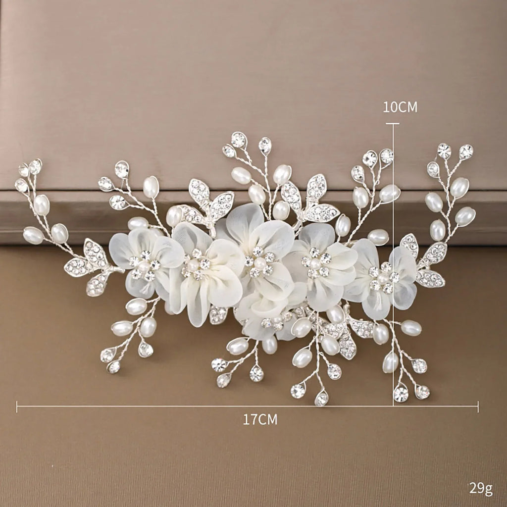 White Flower Hair Clip with Rhinestones & Pearls | Floral Hairpin