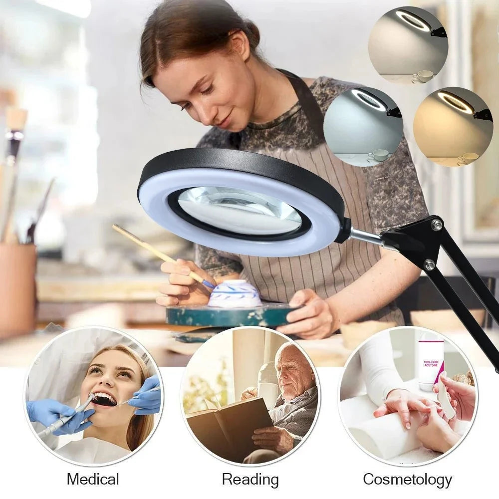72LED 8X 10X Illuminated Magnifier USB 3 Colors LED Magnifying Glass