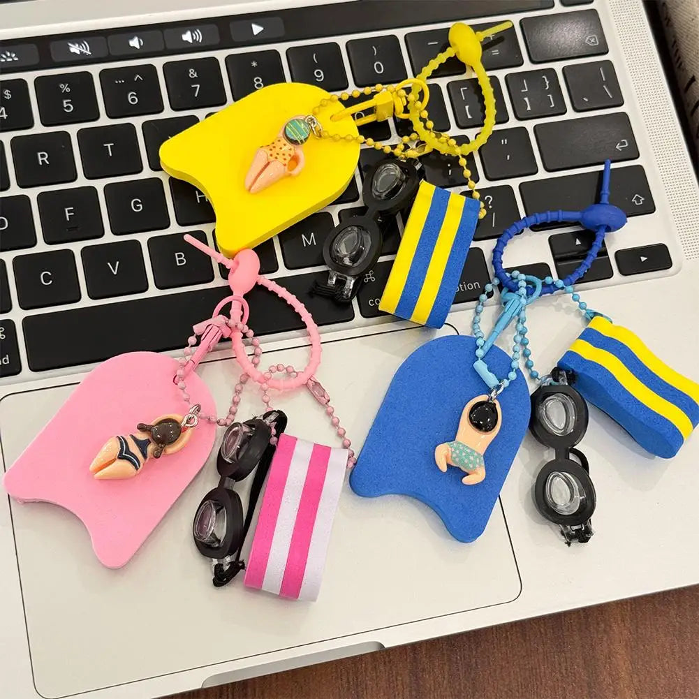 Swim Themed Keychain – Mini Goggles, Kickboard & Swimmer Charm