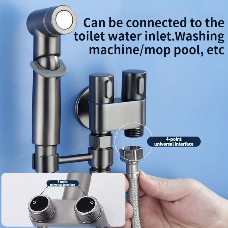 High-Pressure Handheld Bidet Spray Gun | 3-Way Angle Valve