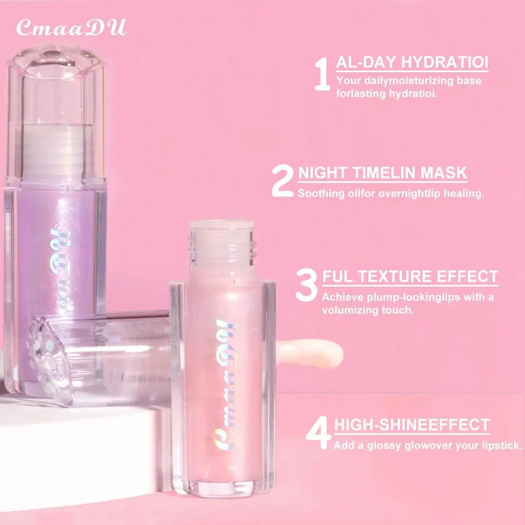 CmaaDU Pearlescent Glitter Lip Gloss – Plumping Mirror Shine