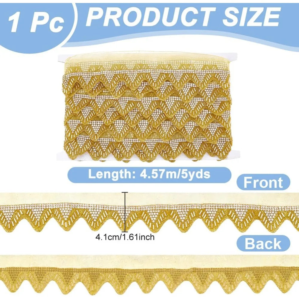 Rhinestone Glass Bead Lace Ribbon Goldenrod 41mm – 5 Yards
