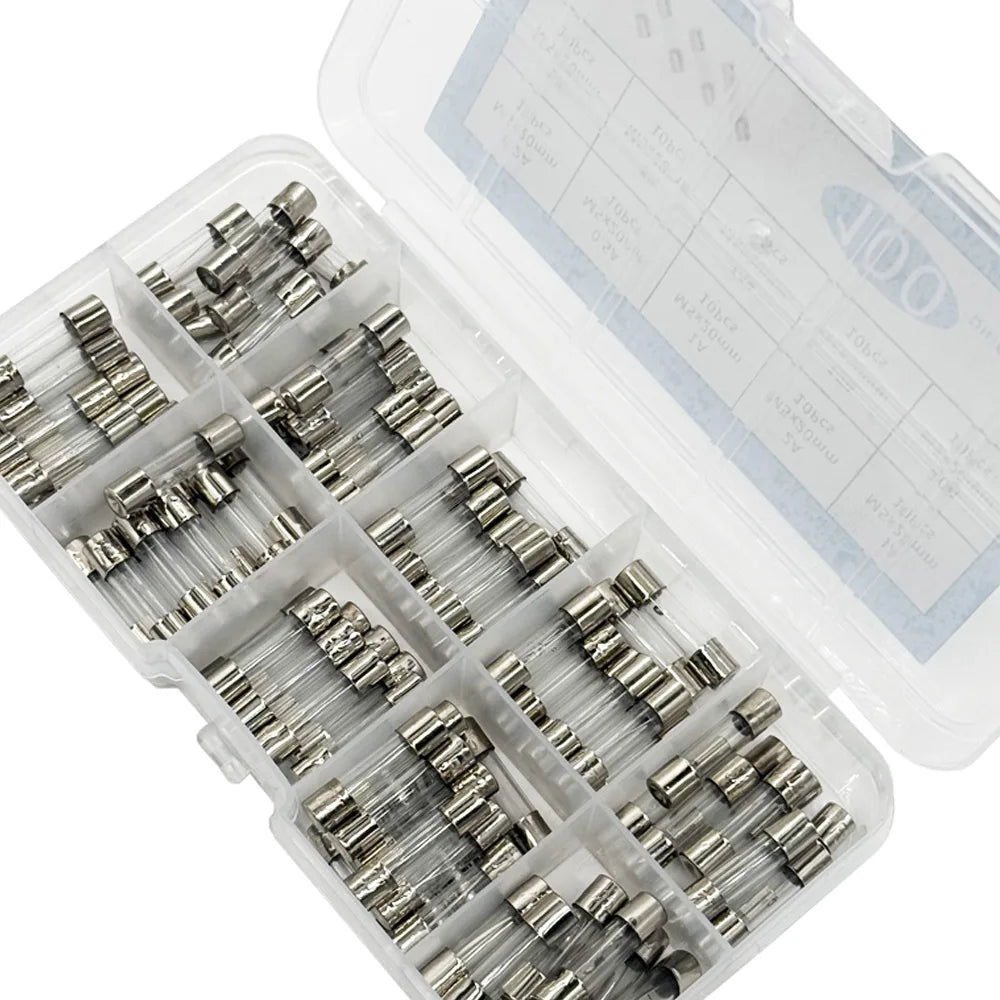 100 Pcs Fast-Blow Glass Fuse Kit 5x20mm 250V – 10 Values