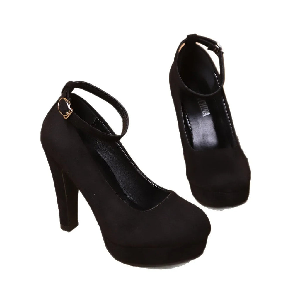 Women's Retro Mary Jane Flats – Black Suede Ankle Strap Shoes