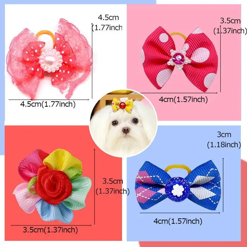 Cute Pet Dog Hair Bows Mixed Patterns Elastic Rubber Bands Puppy