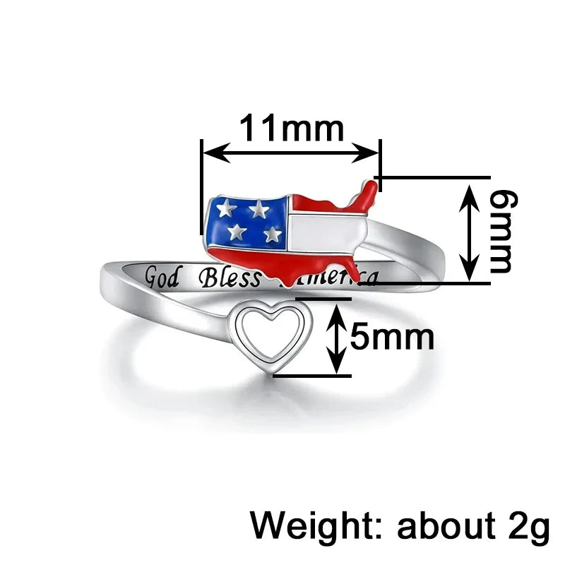 Huitan Heart American Flag Adjustable Ring – Patriotic Jewelry