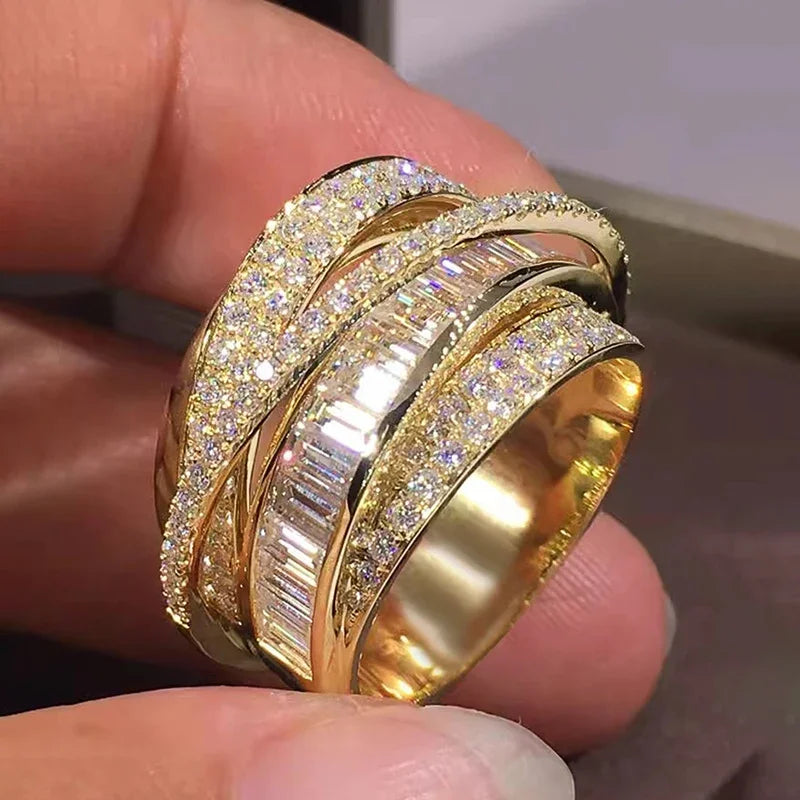 Huitan Gold CZ Pave Ring – Cubic Zirconia Engagement Jewelry