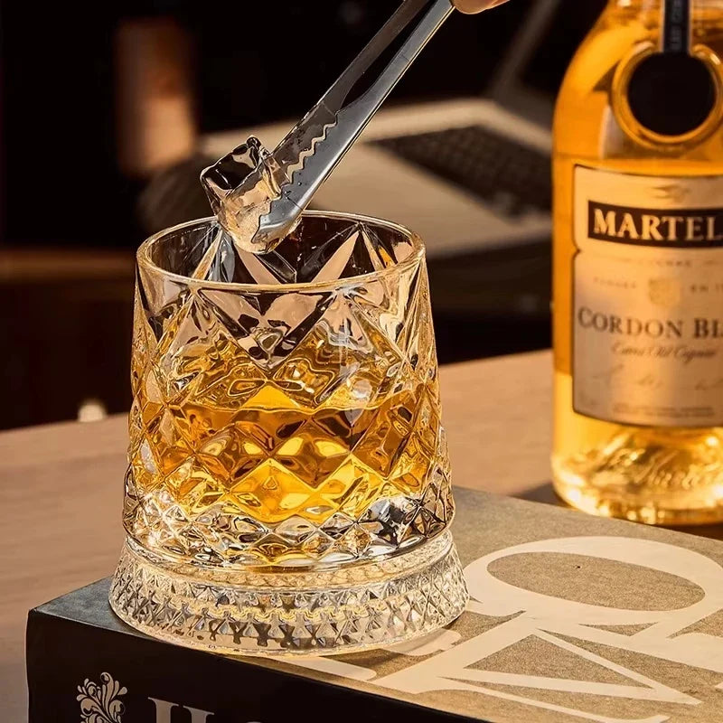 360° Rotating Whiskey Glass – Tumbler Spin Crystal Cocktail Cup