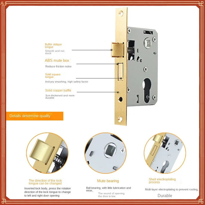 Bedroom Door Lock Body 58mm Core Size 50 Aluminum Latch
