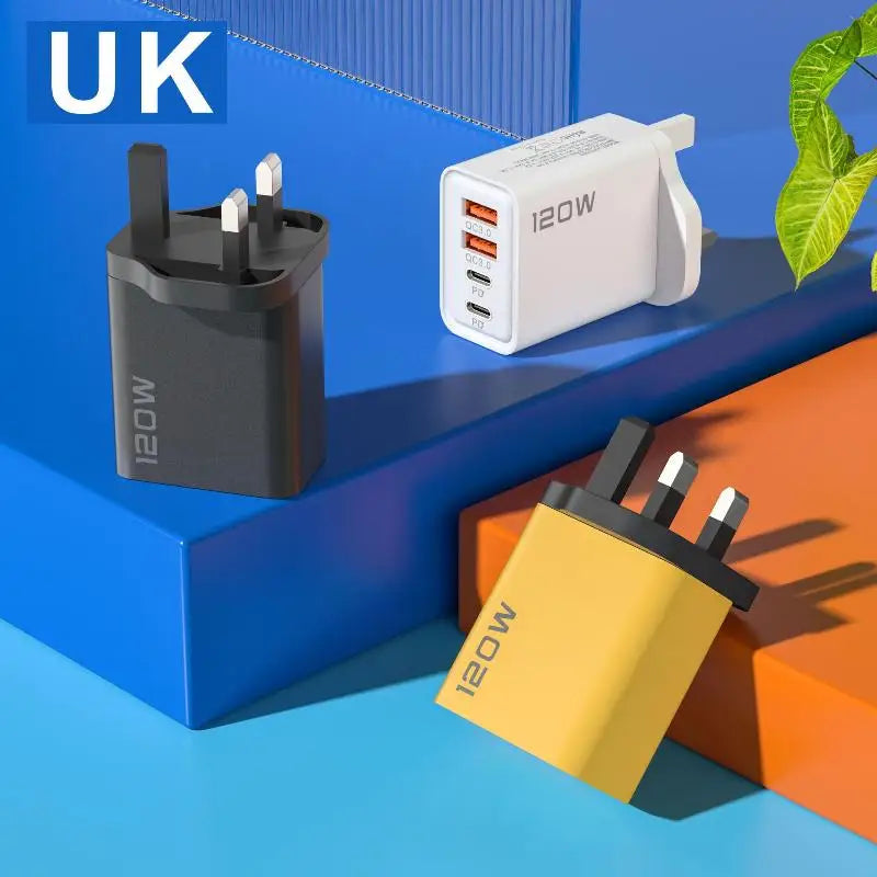 4-Port 120W USB-C Fast Charger – PD & QC3.0 | EU US UK