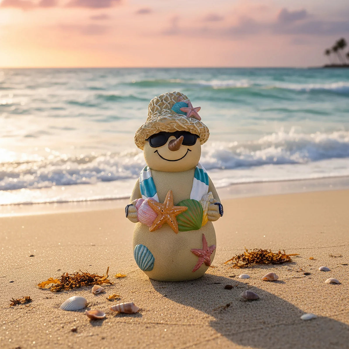 Christmas Beach Snowman Ornament | 18cm Ocean Theme Resin Decor