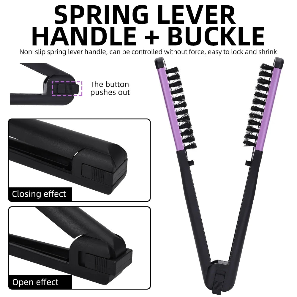 V-Shape Boar Bristle Hair Straightening & Curling Brush