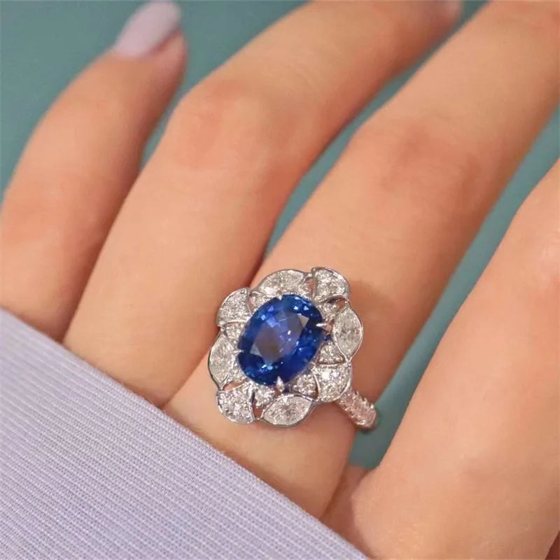 Huitan Oval Blue Cubic Zirconia Ring – Women's Elegant Band