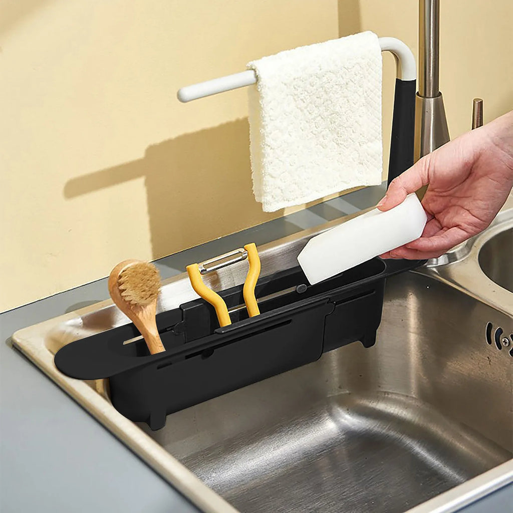 Telescopic Sink Shelf Rack – Sponge, Soap & Towel Organizer