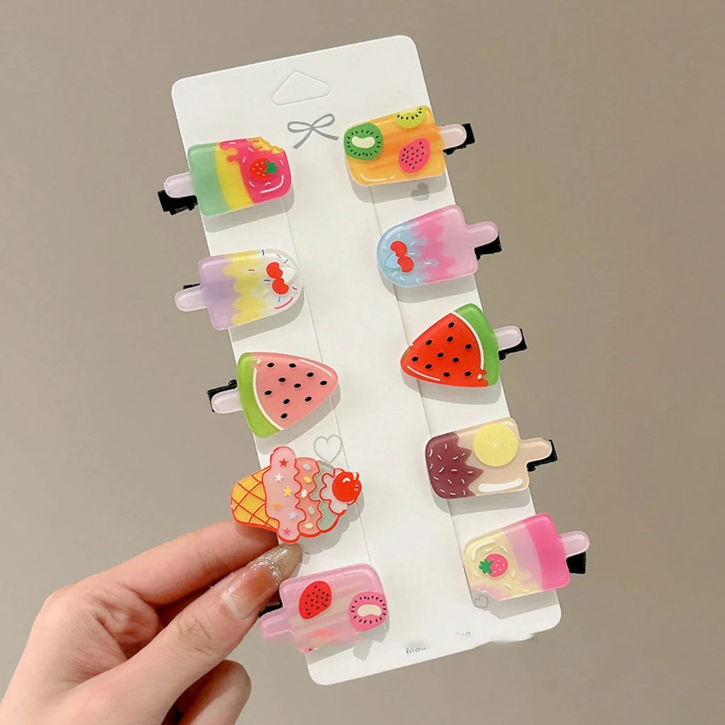 Cartoon Print Hair Barrettes for Women – 10pc Resin Clips